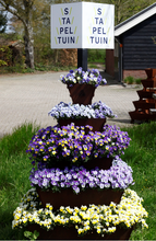 stapeltuin, cortenstaal, verticaal tuinieren, bloemen, bloementoren, bloemenzuil, violen