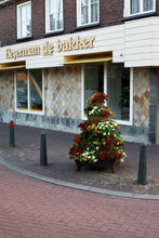 stapeltuin, cortenstaal, verticaal tuinieren, bloemen, bloementoren, bloemenzuil, petunia's